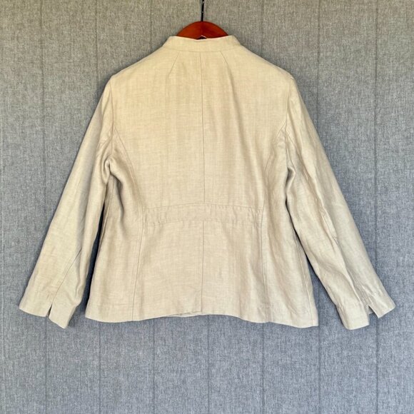 Gerard Darel Paris 100% Linen Oatmeal Light Tan Blazer Utility Jacket Size 14 - Picture 6 of 15